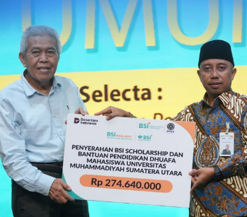 BSI Serahkan Beasiswa Rp274,64 Juta untuk Mahasiswa UMSU pada Kuliah Umum Capita Selecta